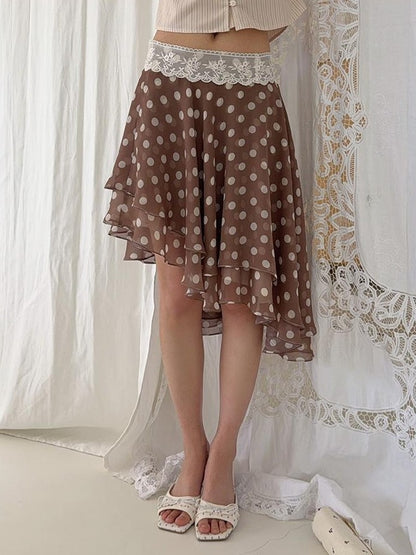 chaoschaos Polka Dot Asymmetric Lace A Line Women&
