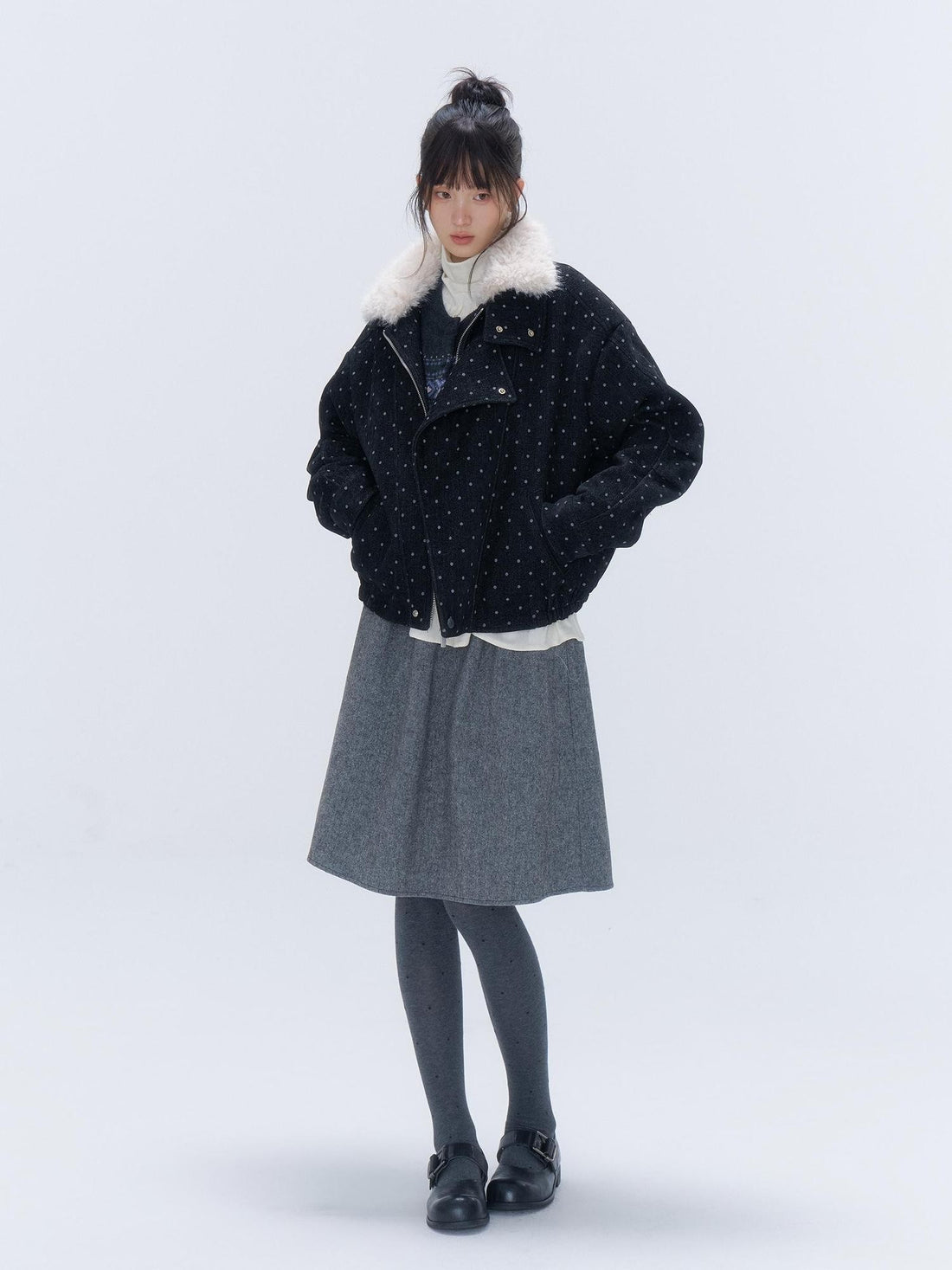 chaoschaos Polka Dot Detachable Trim Faux Fur Collar Women&