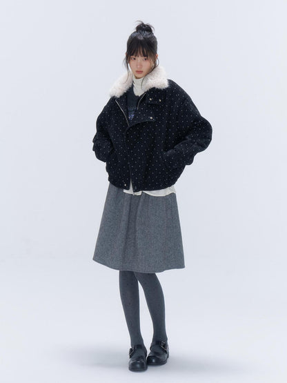chaoschaos Polka Dot Detachable Trim Faux Fur Collar Women&