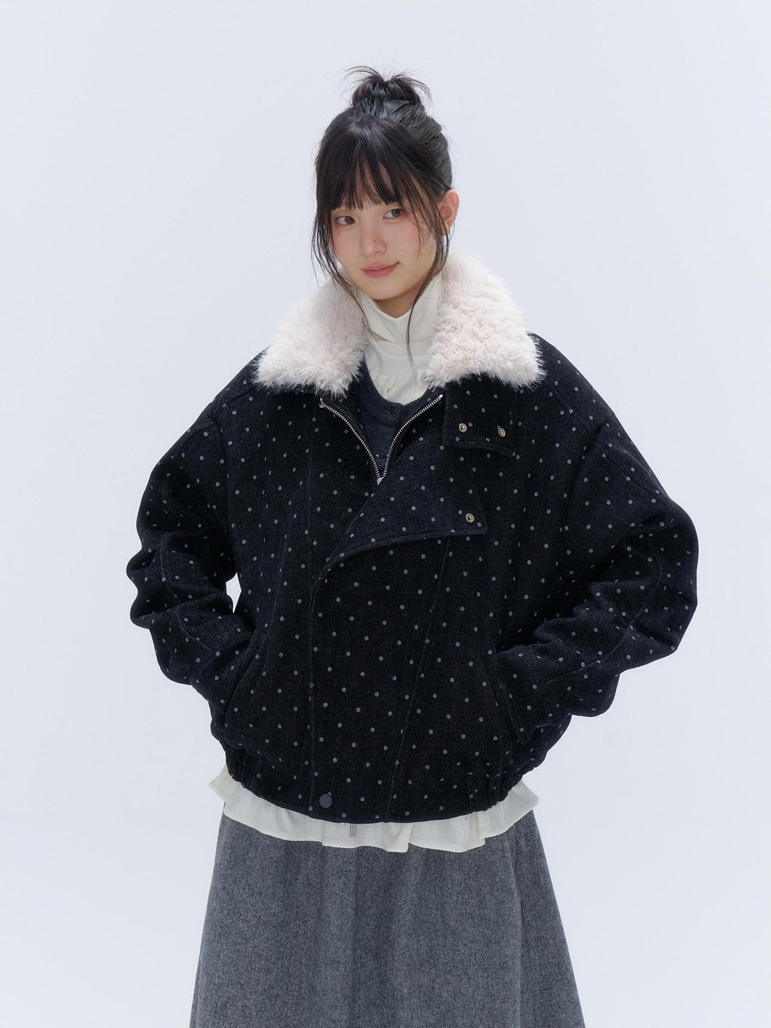 chaoschaos Polka Dot Detachable Trim Faux Fur Collar Women&