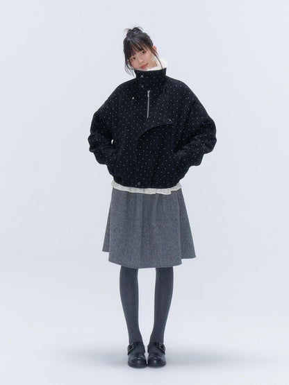 chaoschaos Polka Dot Detachable Trim Faux Fur Collar Women&