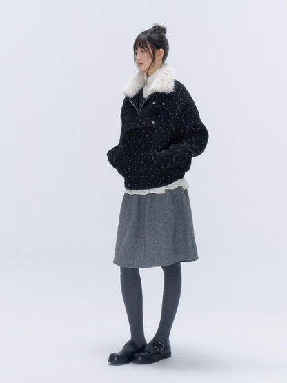 chaoschaos Polka Dot Detachable Trim Faux Fur Collar Women&