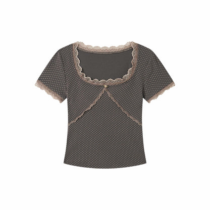 chaoschaos_Retro_Polka_Dot_Lace_Square_Neck_Short_Sleeve_Women&