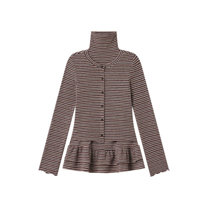 chaoschaos_Striped_High_Neck_Ruffled_Patchwork_Slim_Fit_Women&
