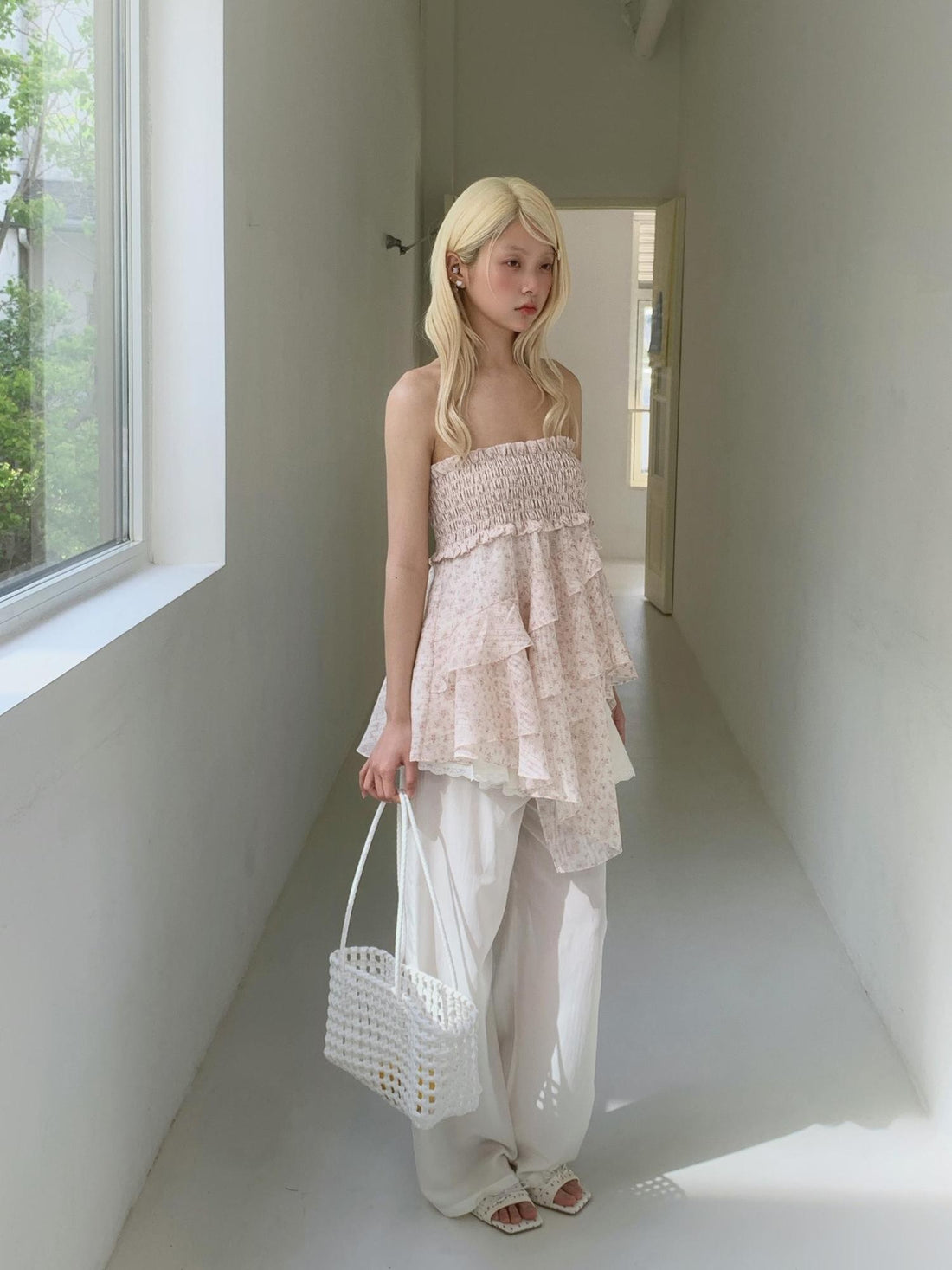 chaoschaos Sweet Floral Ruffle Sleeveless Women&