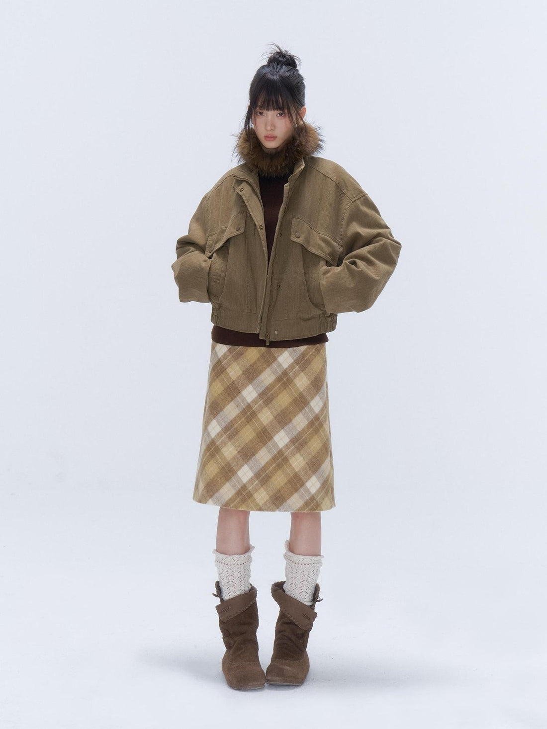 chaoschaos Vintage Distressed Utility Stand Collar Zip Up Women&