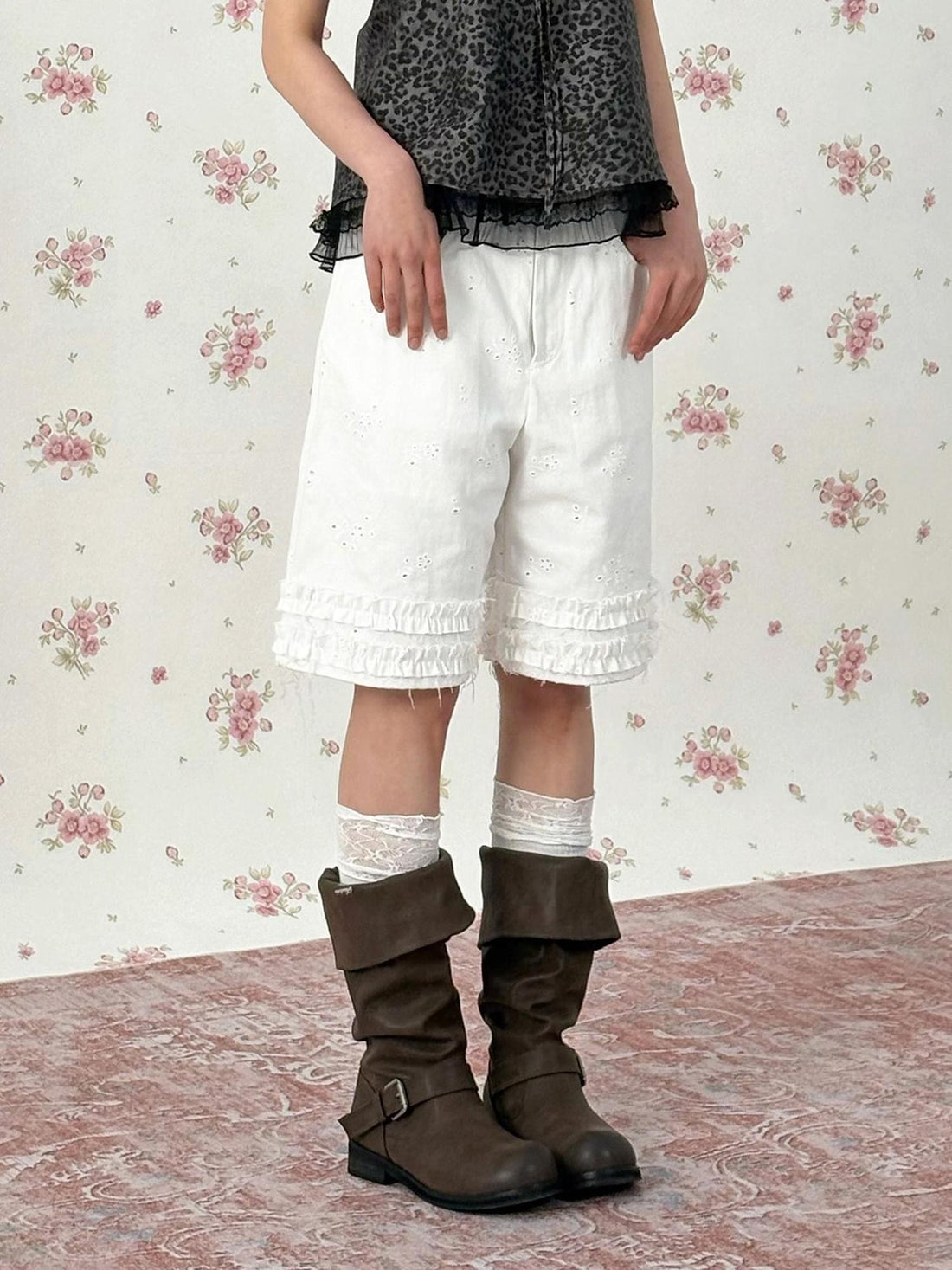 chaoschaos Vintage Embroidered Scalloped Lace Women&