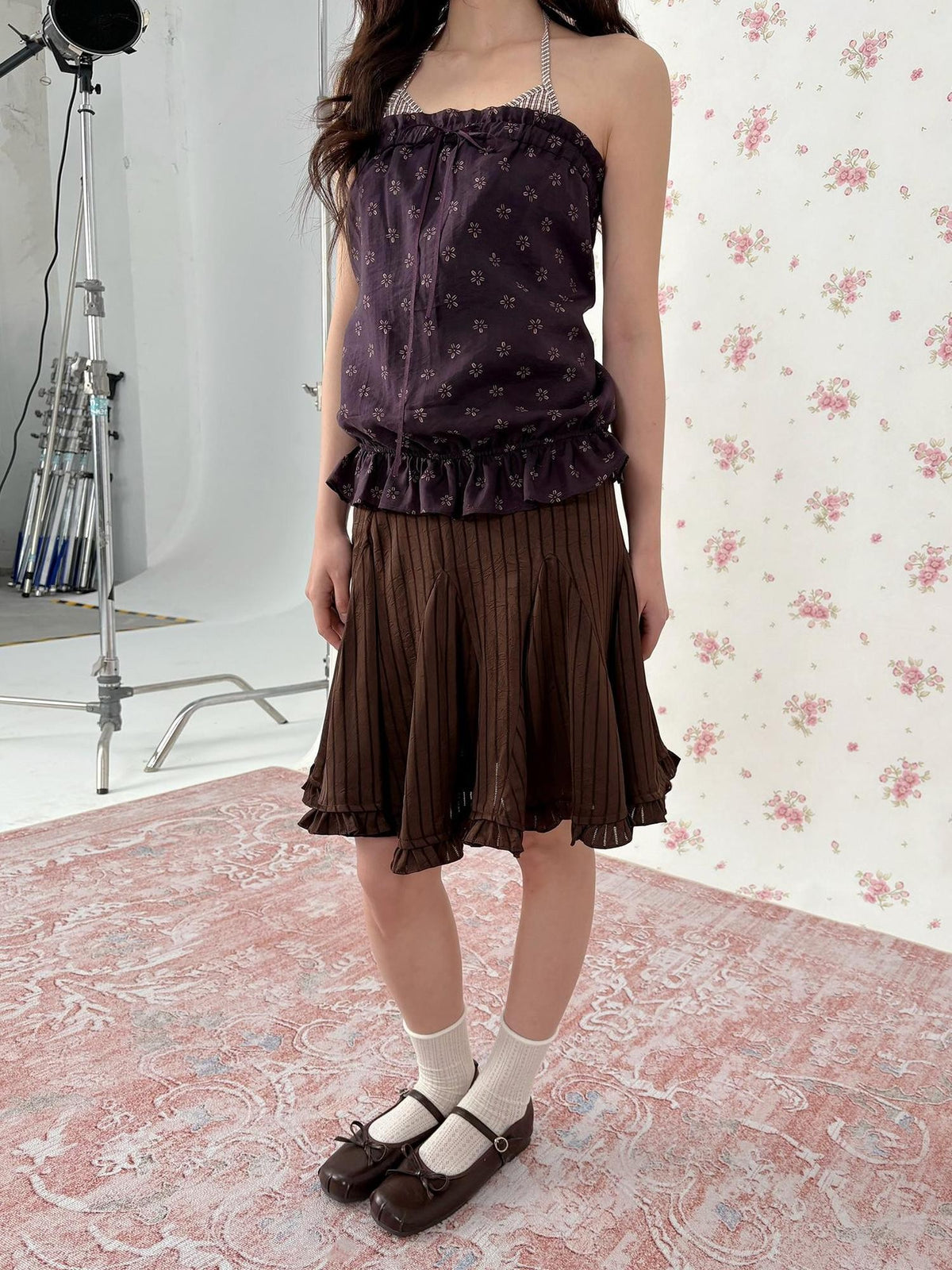 chaoschaos Vintage Pleated Asymmetric Hem Layered Women&