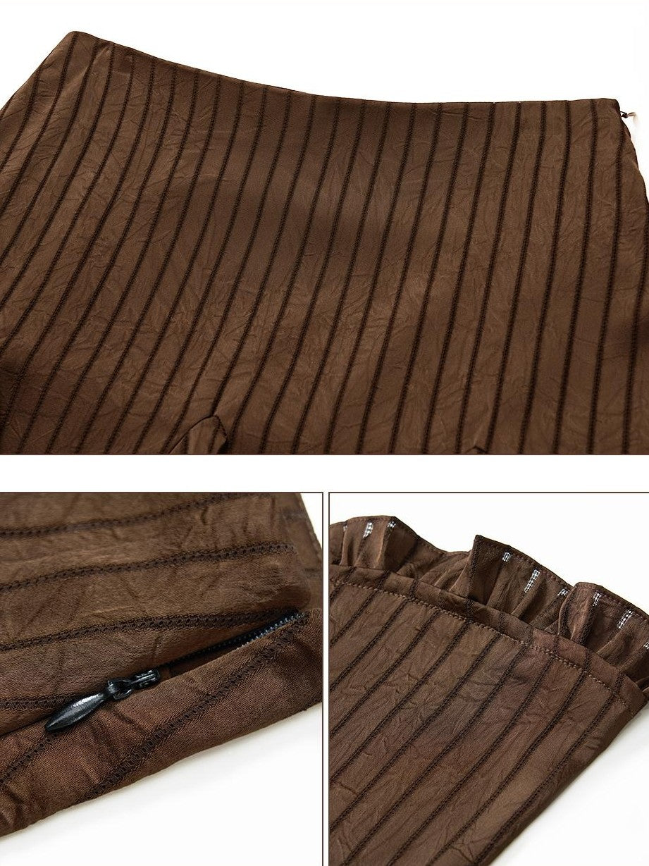 chaoschaos Vintage Pleated Asymmetric Hem Layered Women&