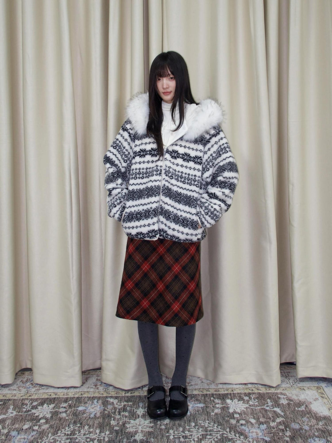 chaoschaos Vintage Red Plaid Wool Blend A Line Women&