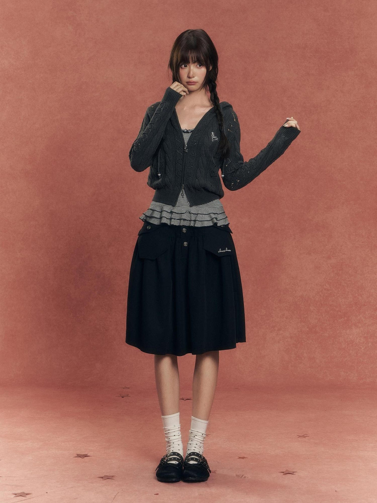 chaoschaos Vintage Washed Embroidered High Waist Women&