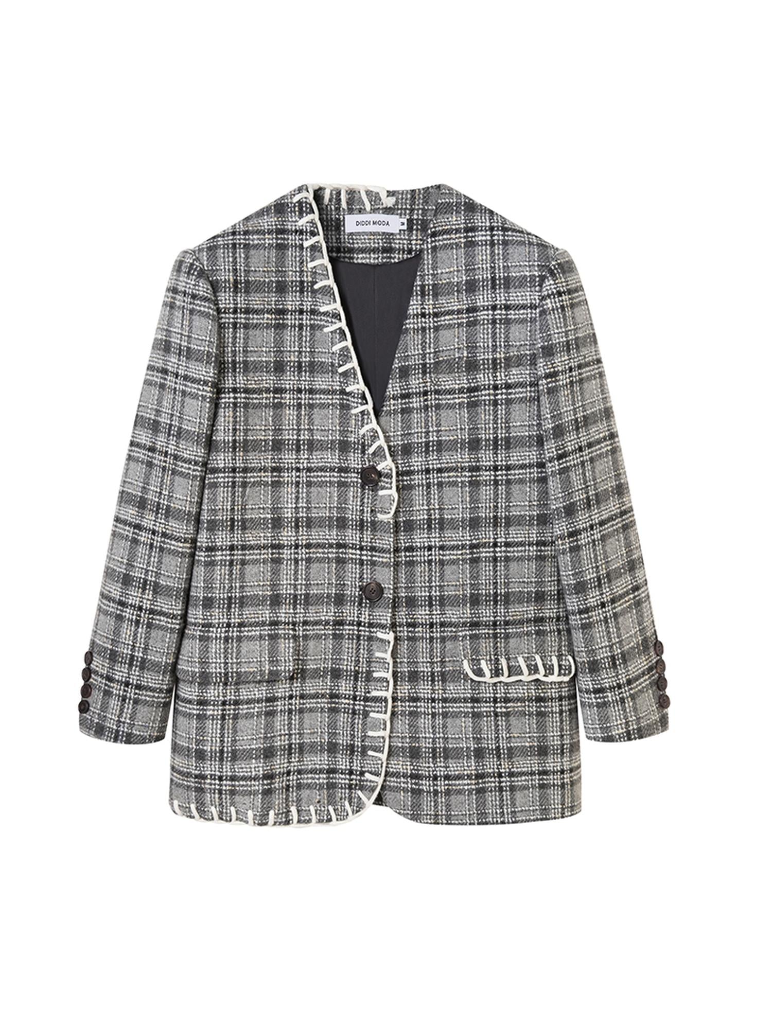 DIDDI MODA Handwoven Checkered Vest Asymmetrical Pleated Skirt Set