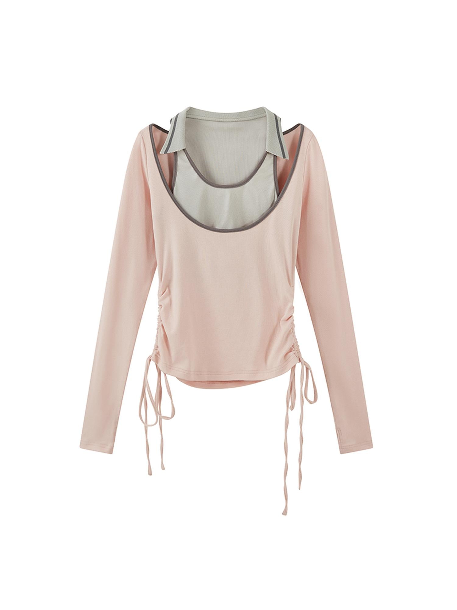 DIDDI MODA Balletcore Knit Layered Mock Neck Top