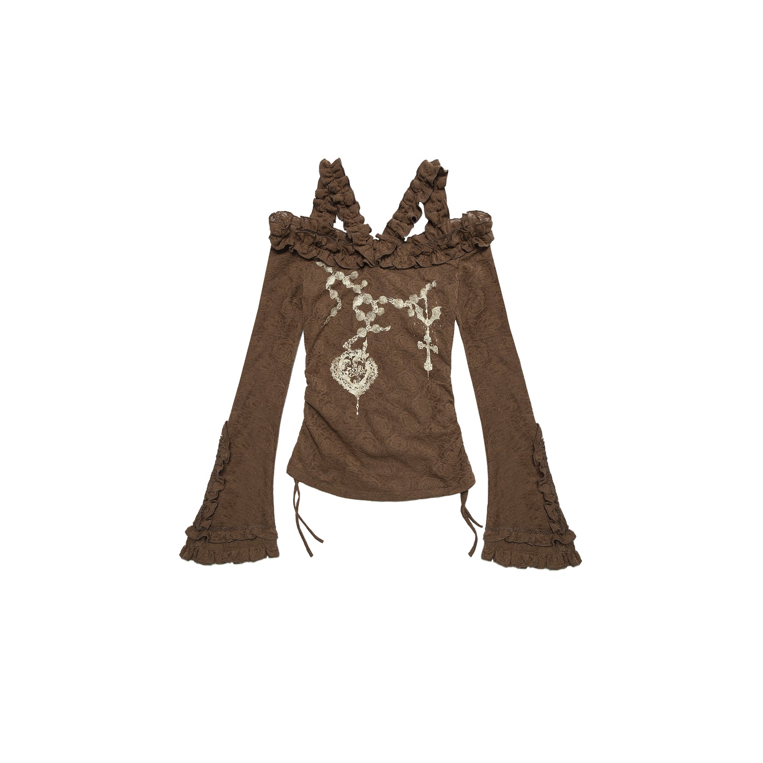 NO ROMANCE禁忌浪漫 Vintage Reversible Off-Shoulder Bell Sleeve Knit T-Shirt