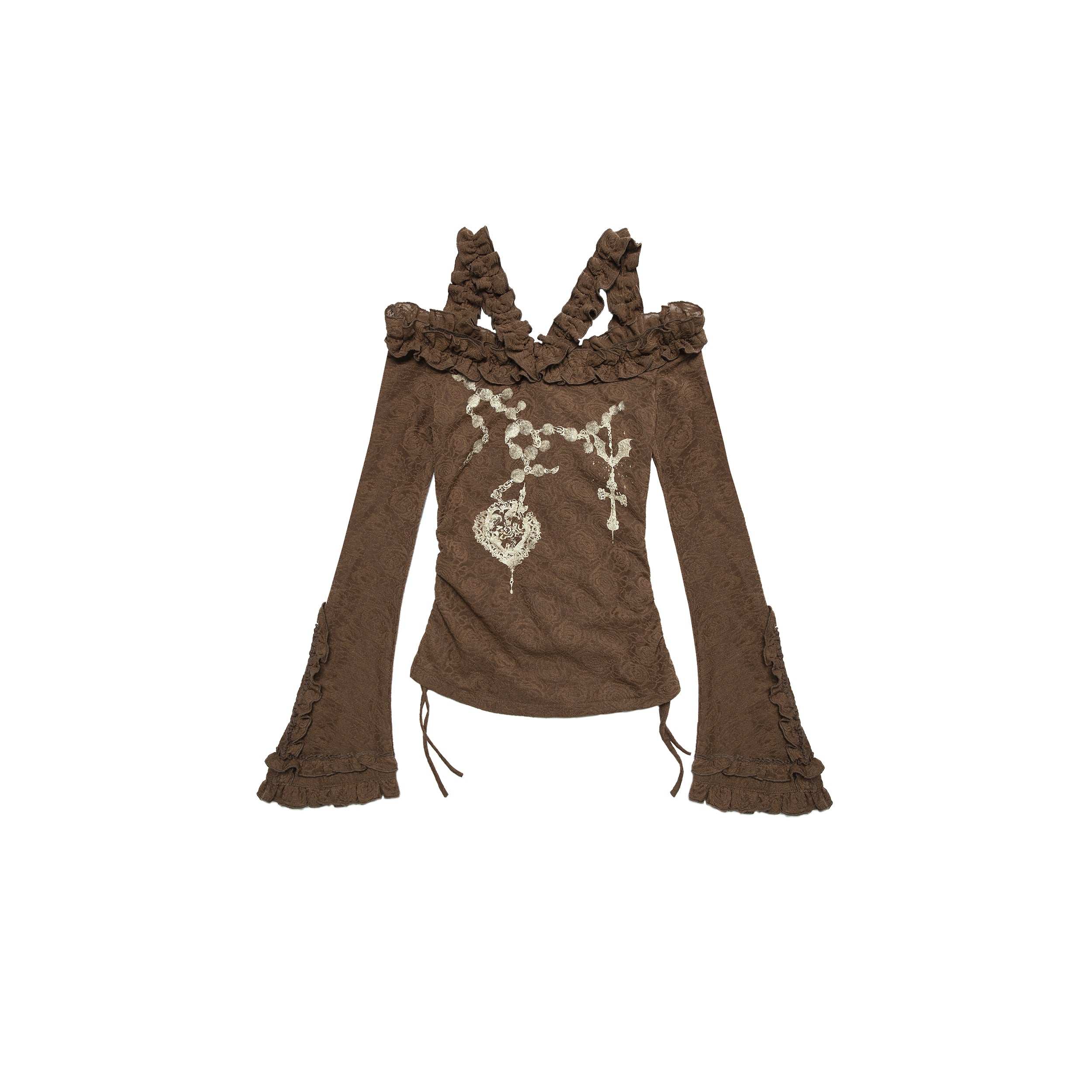 NO ROMANCE禁忌浪漫 Vintage Reversible Off-Shoulder Bell Sleeve Knit T-Shirt