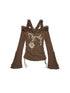 Vintage Reversible Off-Shoulder Bell Sleeve Knit T-Shirt