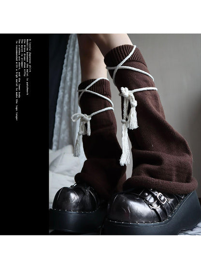 WSW WUSHENWU Brown Belt Leg Warmers Y2K Knit Sexy Fashion Unisex Subculture