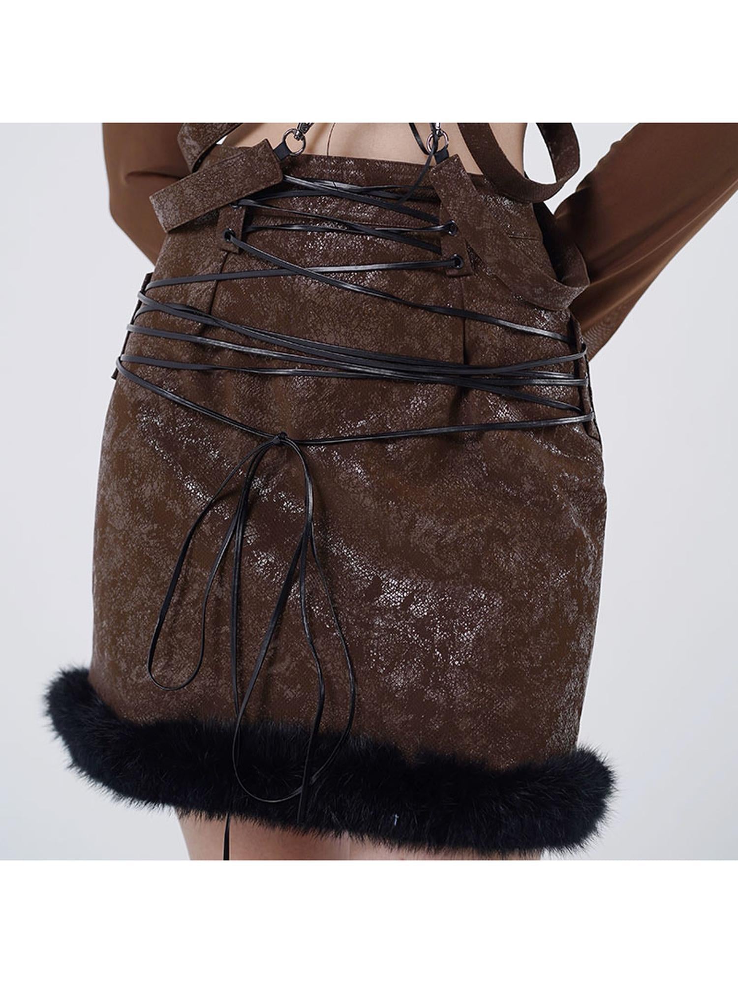 WSW WUSHENWU Scarlet Faux Leather Patchwork Mini Skirt