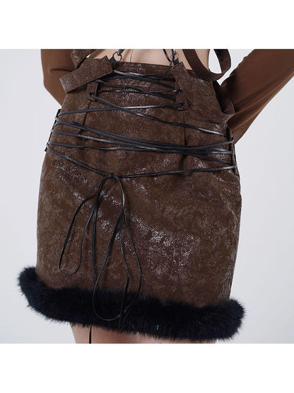 WSW WUSHENWU Scarlet Faux Leather Patchwork Mini Skirt