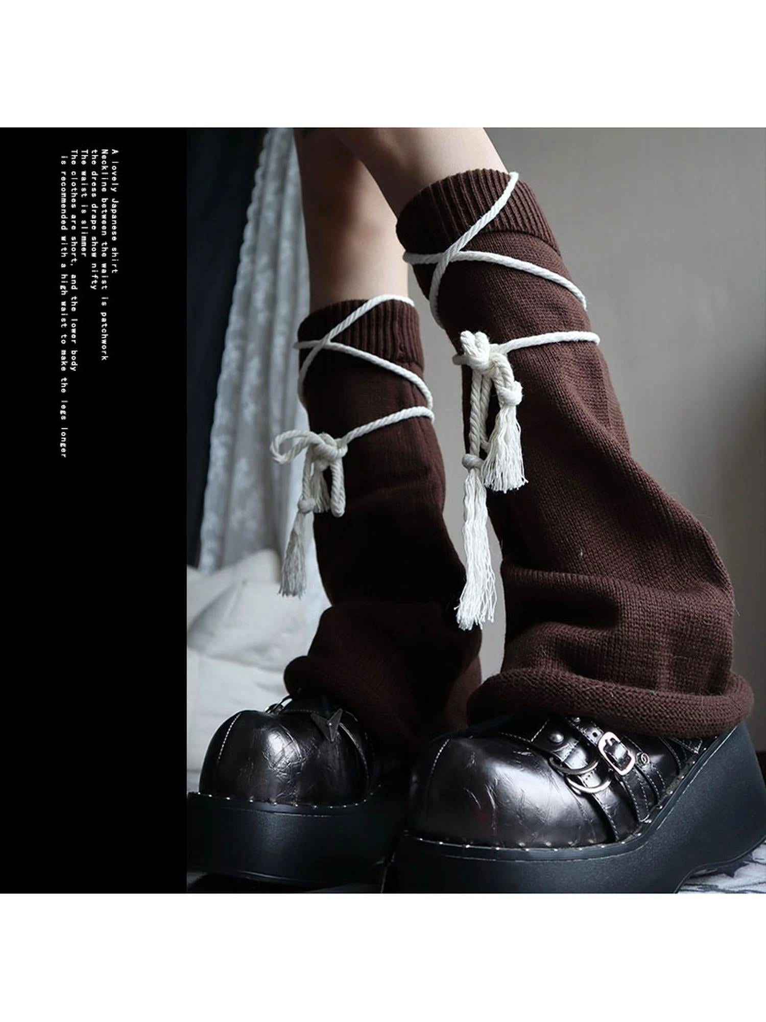 Brown Belt Leg Warmers Y2K Knit Sexy Fashion Unisex Subculture