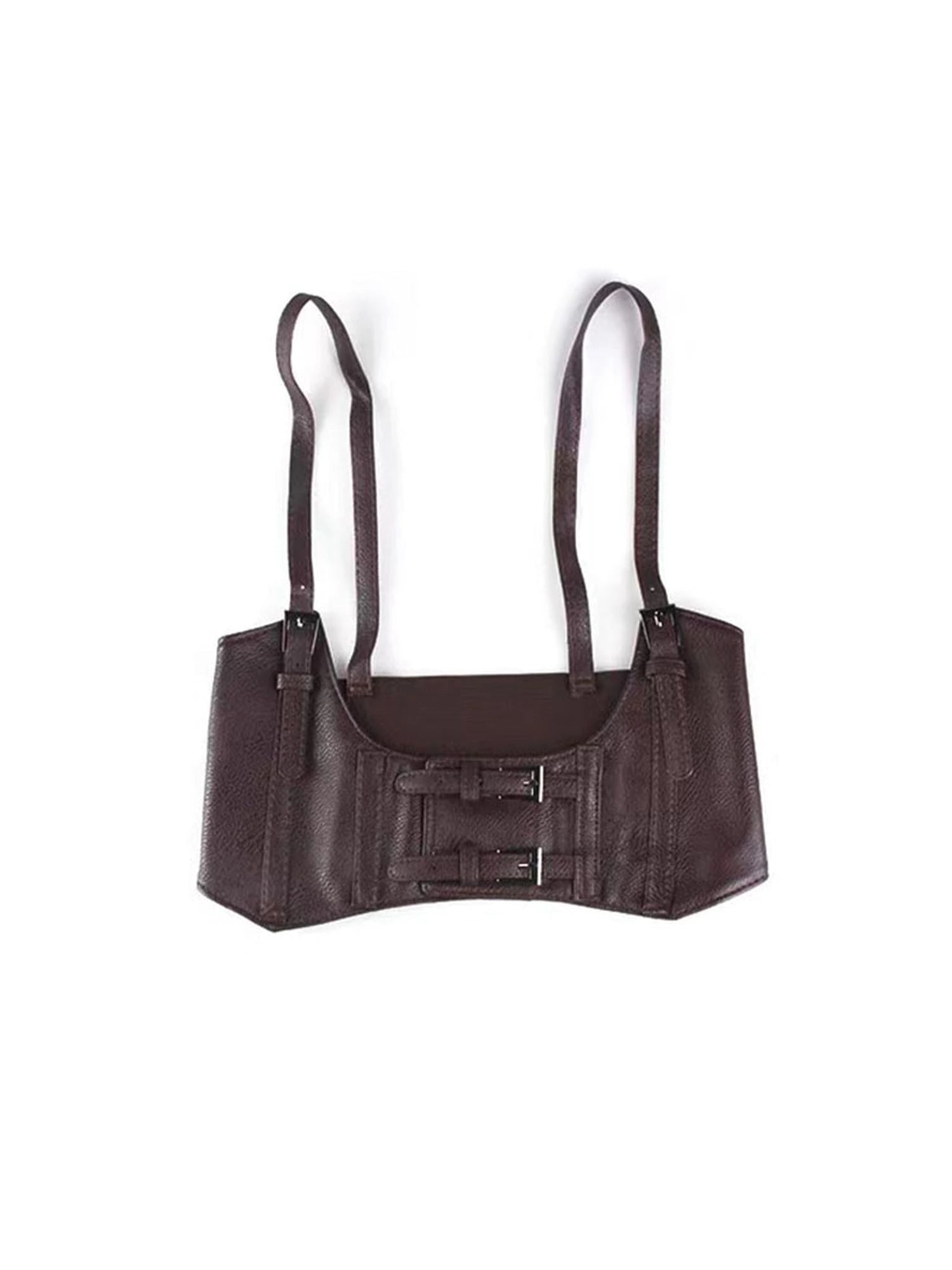 Multifunctional Slim Leather Belt With Detachable Straps Brown