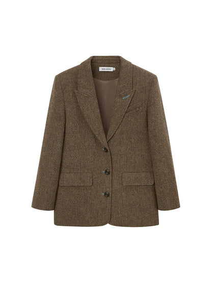 Retro Notch Lapel Contrast Buttonhole Wool Blend Blazer
