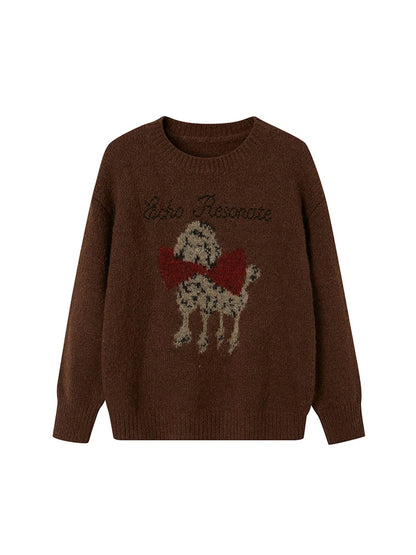 Butterfly Bow Dog Embroidered Knit Sweater