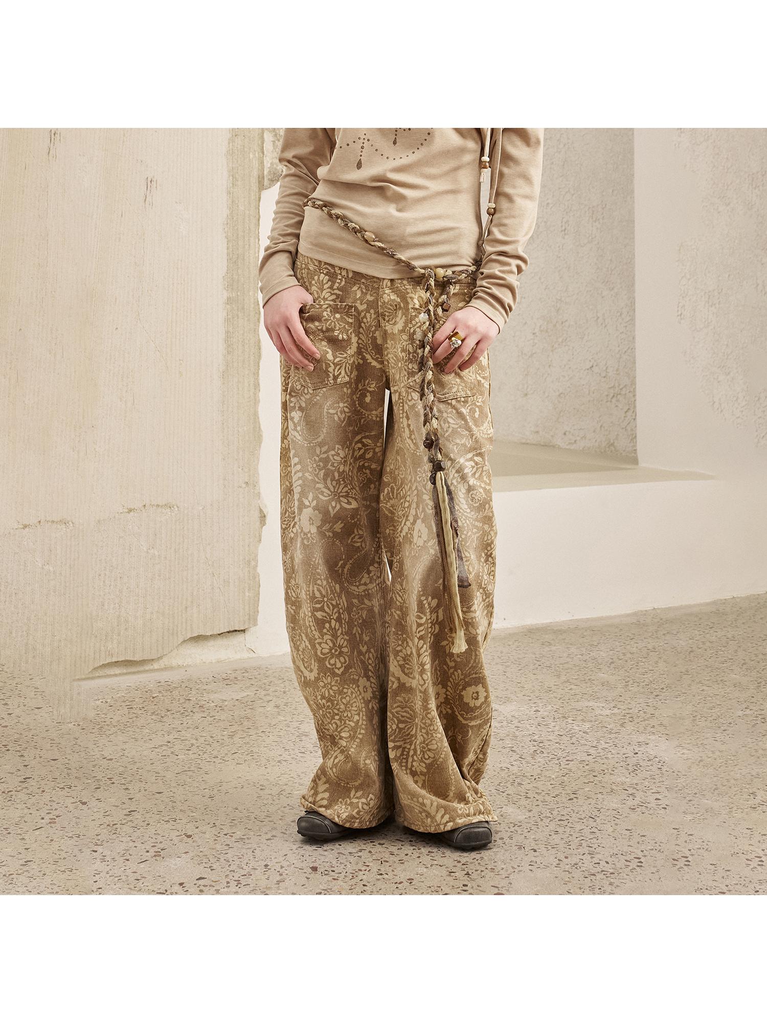 DIDDI MODA Vintage Paisley Washed Straight Leg Jeans