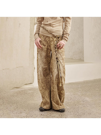 DIDDI MODA Vintage Paisley Washed Straight Leg Jeans