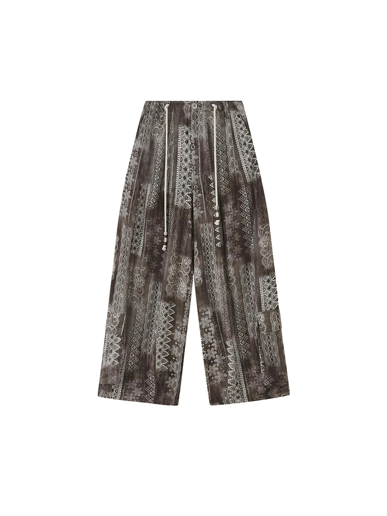 Bohemian Print Drawstring Wide Leg Pants