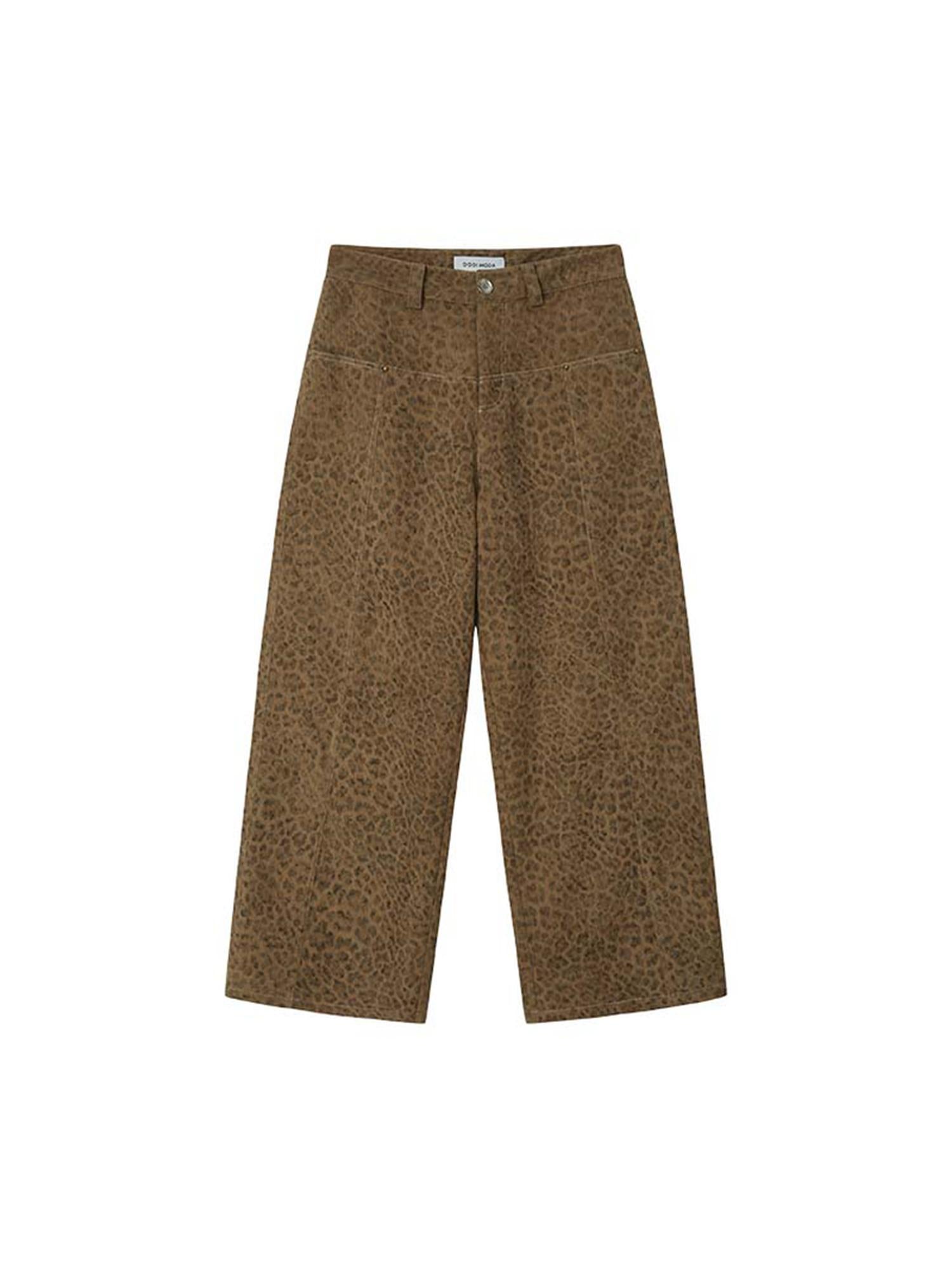DIDDI MODA Retro Leopard Print Wide Leg Pants Bow Sweater Set