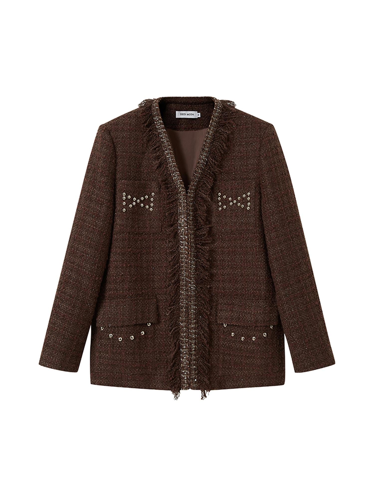 DIDDI MODA French Retro Brown Studded Sequin Suit Set