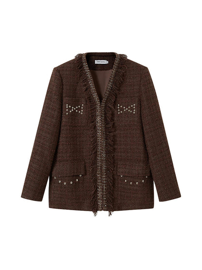 DIDDI MODA French Retro Brown Studded Sequin Suit Set