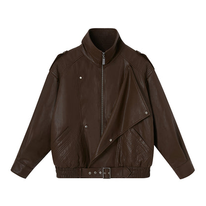 DIDDI MODA Retro Quilted Pu Biker Jacket With Oversize Collar