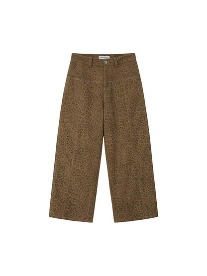 DIDDI MODA Retro Leopard Print Wide Leg Pants Bow Sweater Set