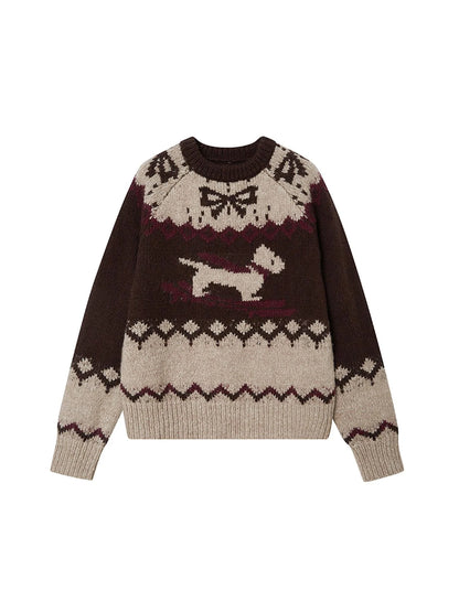 Fair Isle Ski Dog Colorblock Knit Sweater
