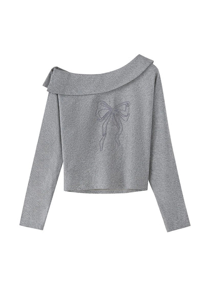 Butterfly Knot Off Shoulder Hoodie Split Hem Sport Skirt Set