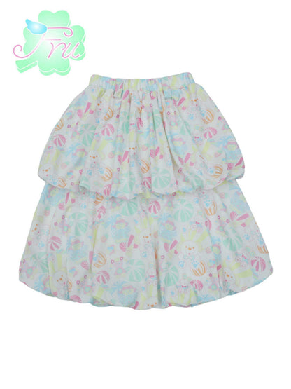 Frufru Gulu Sweet Summer Cotton Candy Print A Line Skirt With Elastic Waist