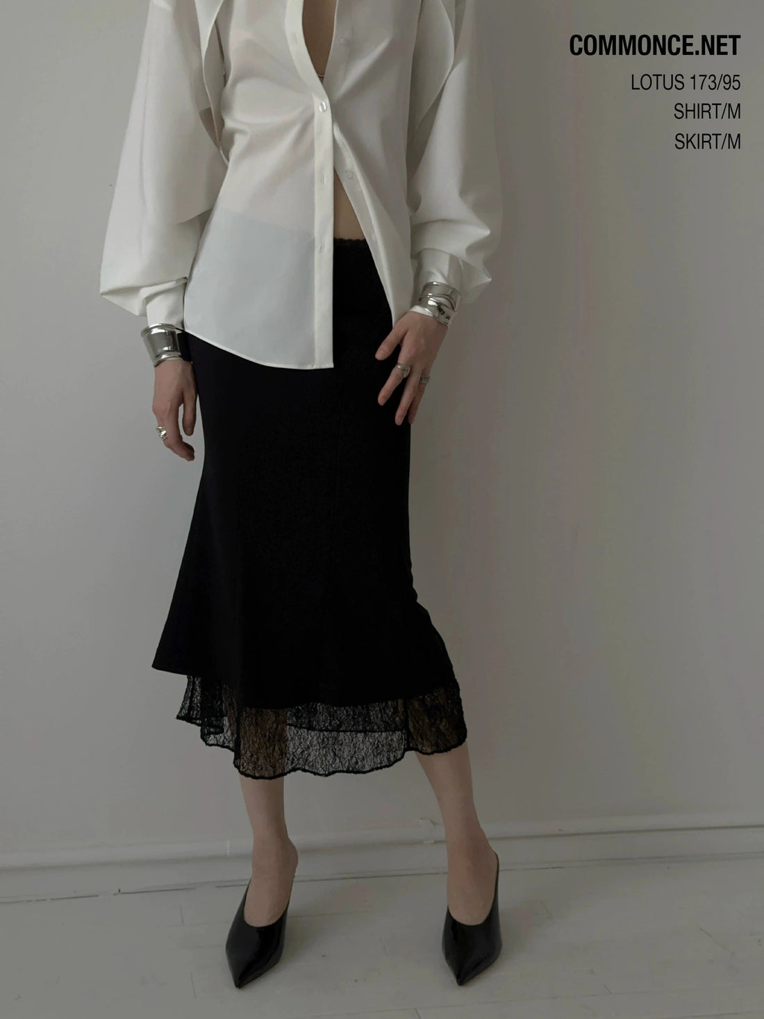 Lace Patchwork Side Split Midi Skirt