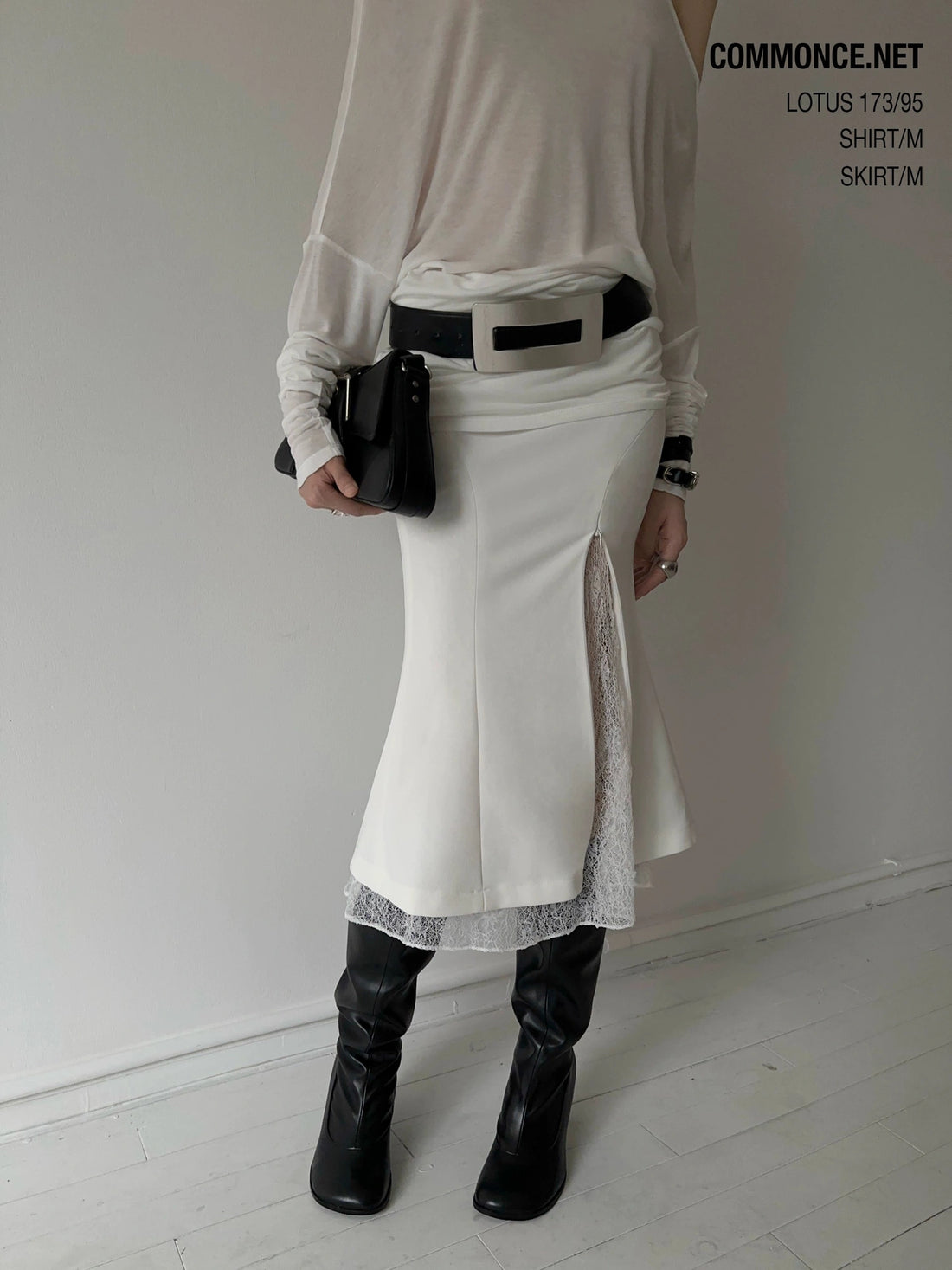 Lace Patchwork Side Split Midi Skirt