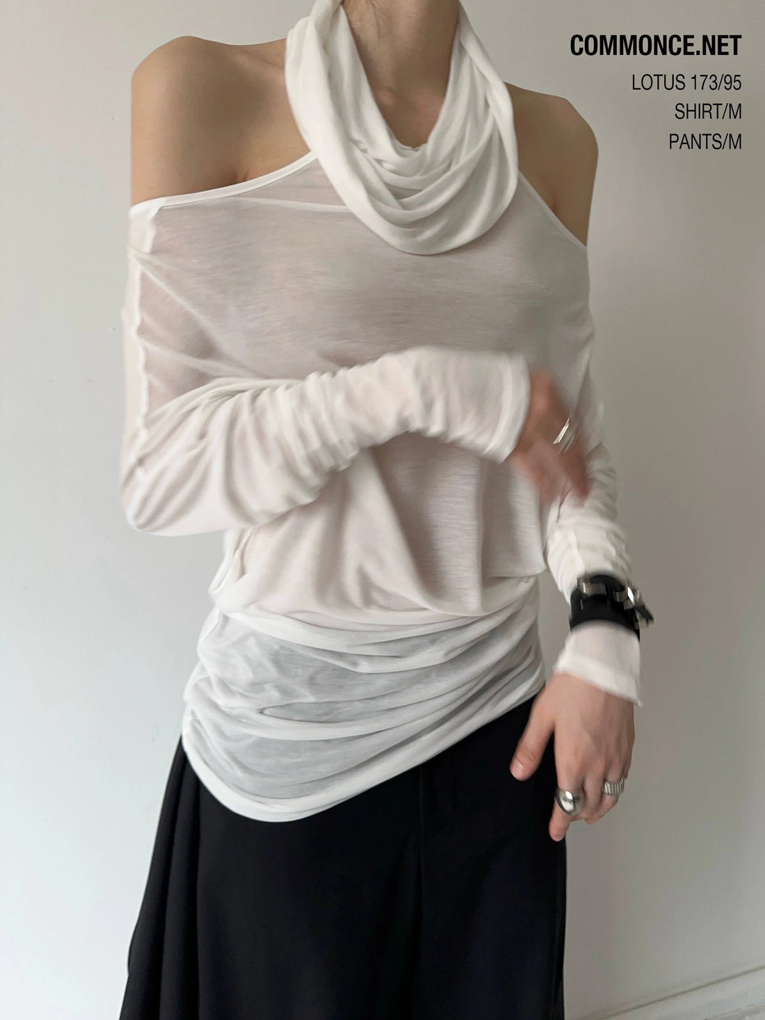 Off Shoulder High Neck Sheer Top With Layered Collar