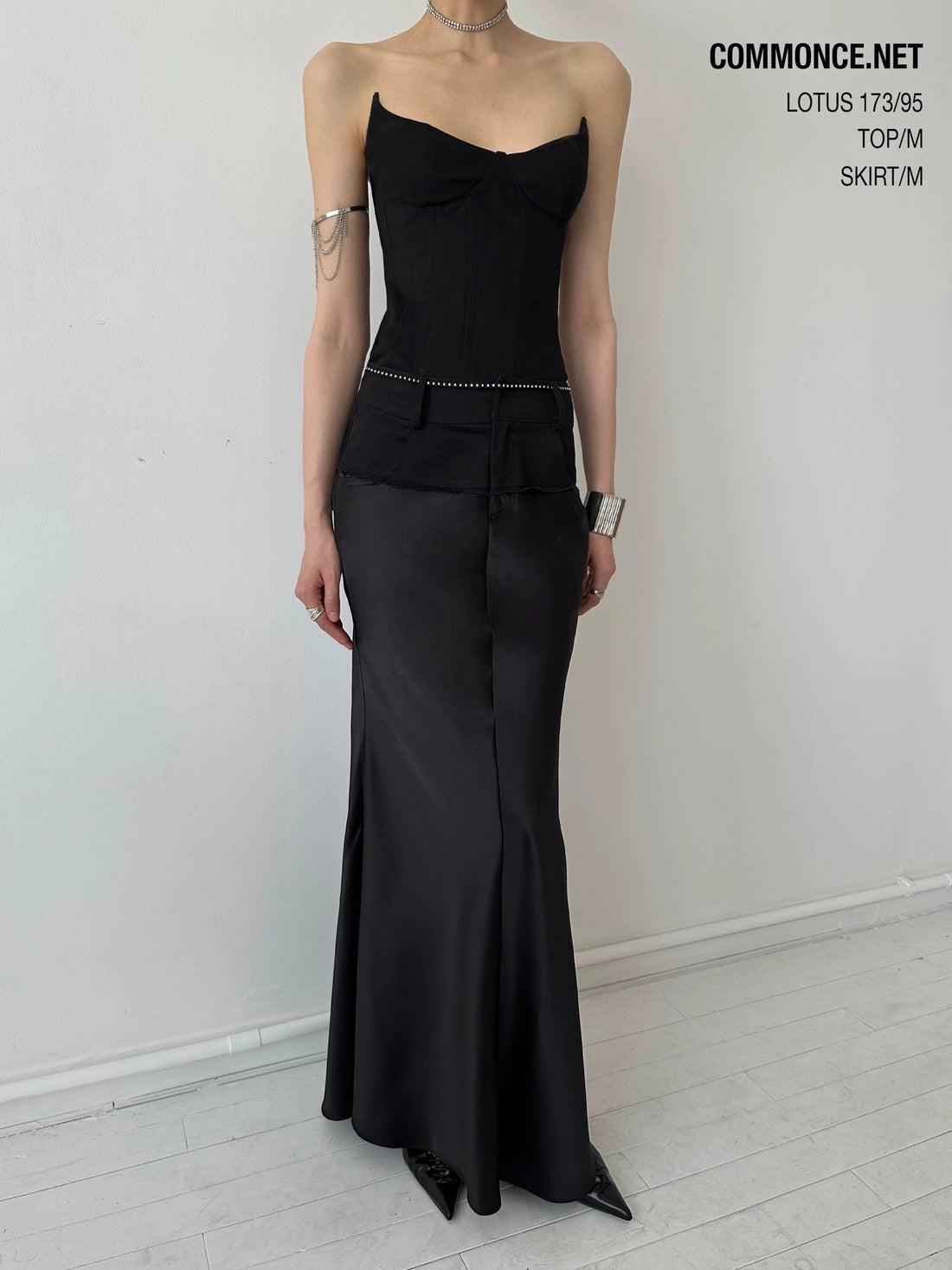 Raw Edge Twill Satin Paneled Midi Skirt With Metal Snaps