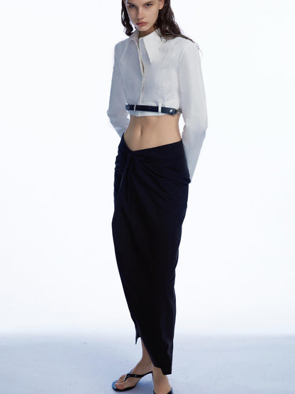 commonce.net Adjustable Belted Asymmetrical Slit Maxi Skirt