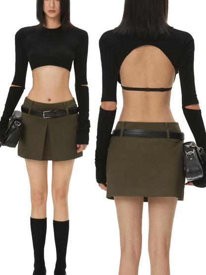 commonce.net Army Green Reversible Short Blazer Skirt With Dual Waist