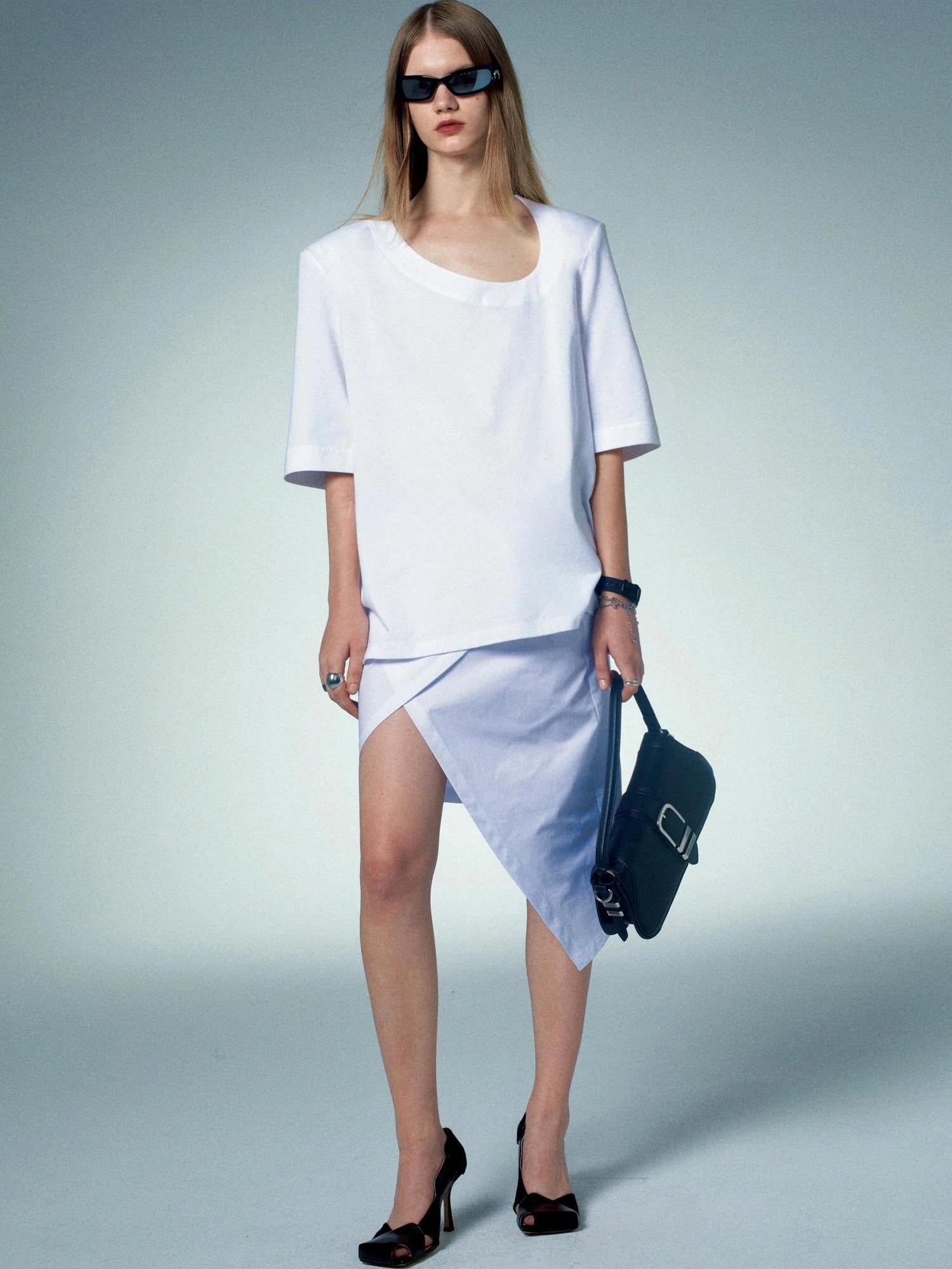 Detachable Asymmetrical Wide Collar T-shirt