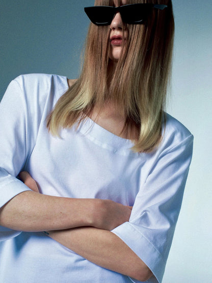 Detachable Asymmetrical Wide Collar T-shirt