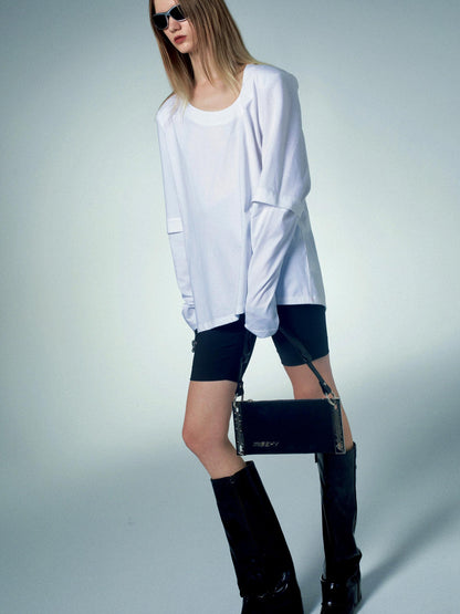 commonce.net Detachable Asymmetrical Wide Collar T-shirt