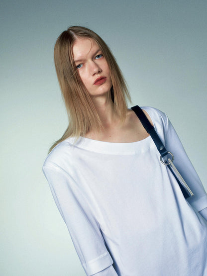 commonce.net Detachable Asymmetrical Wide Collar T-shirt