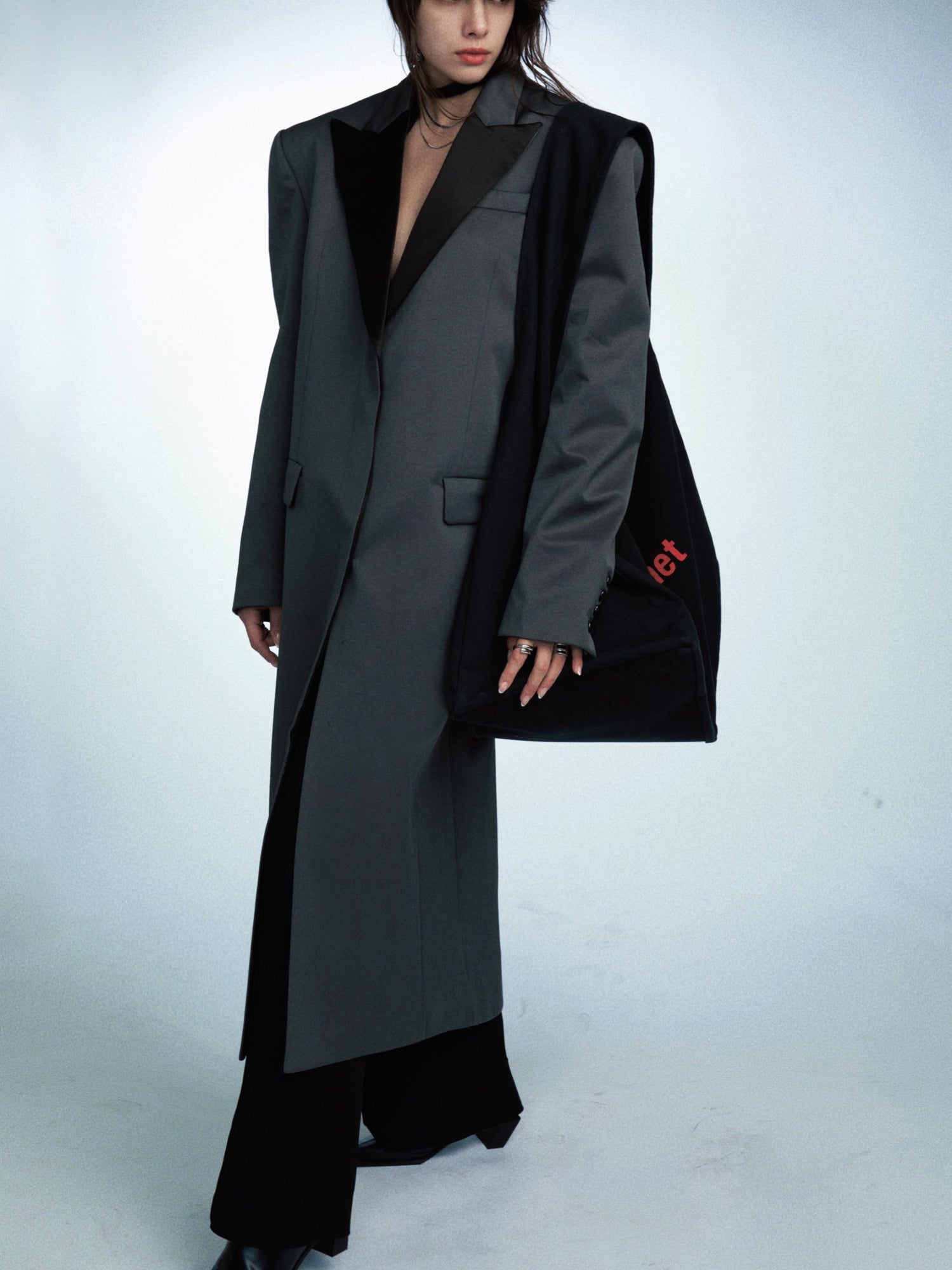 commonce.net Detachable Quilted Oversized Long Blazer