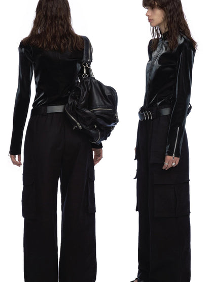 Double Headed Zipped PU Leather Top With Adjustable Fit